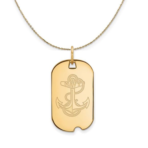 14k Yellow Gold U.S. Navy Dog Tag Necklace - 16 Inch - Picture 1 of 7
